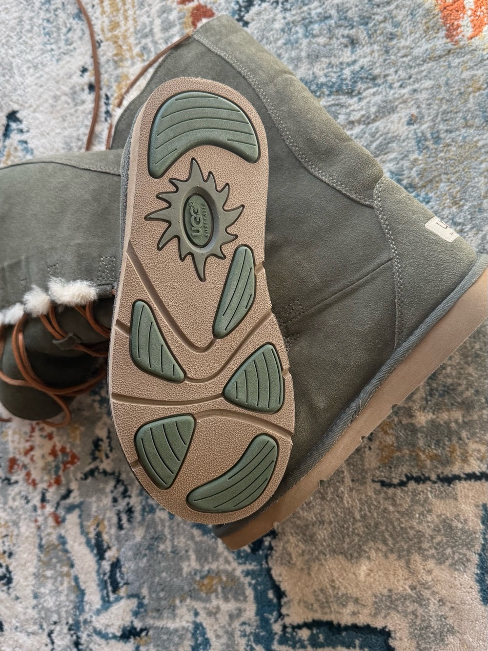 UGG Olive Green Suede Winter Lace-Up Boots